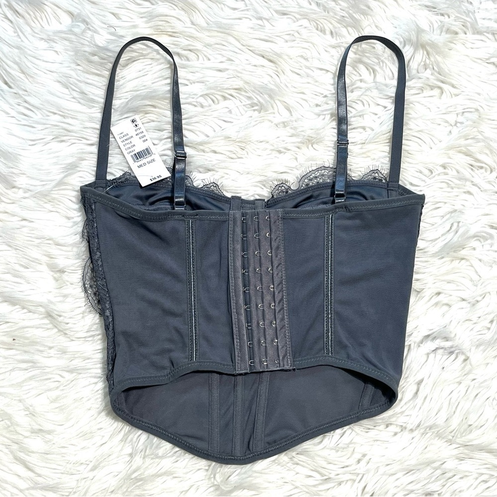 PacSun LA Hearts Lace Trim Mesh Corset Top Gray - Picture 5 of 10